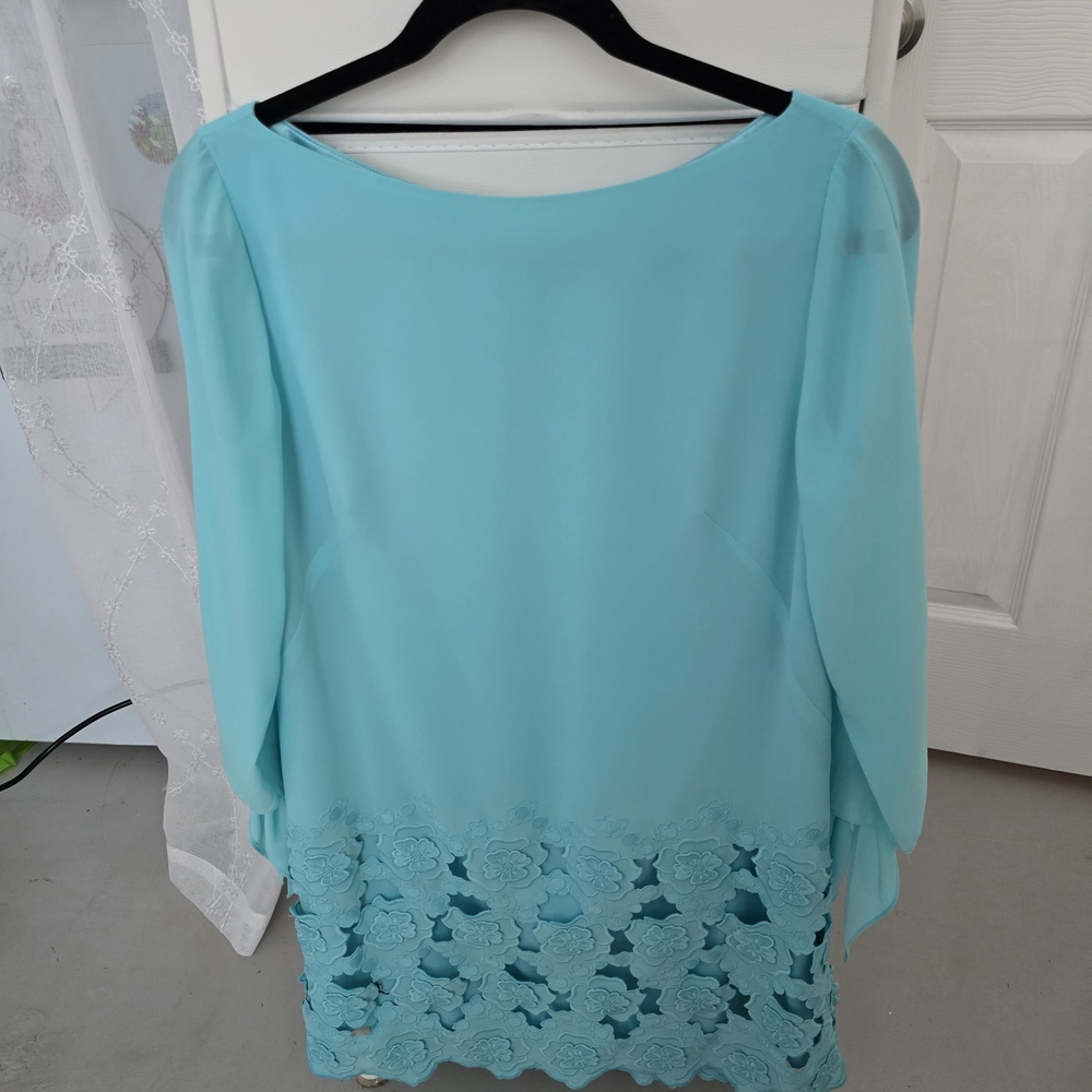 Tahari Turquoise Blouse with Lace Detail